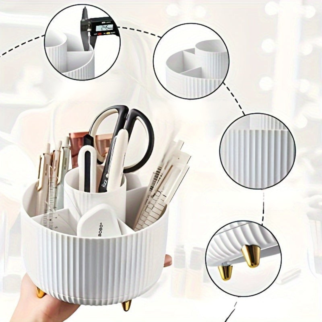 Rangement maquillage rotatif – cinq compartiments et base pivotante