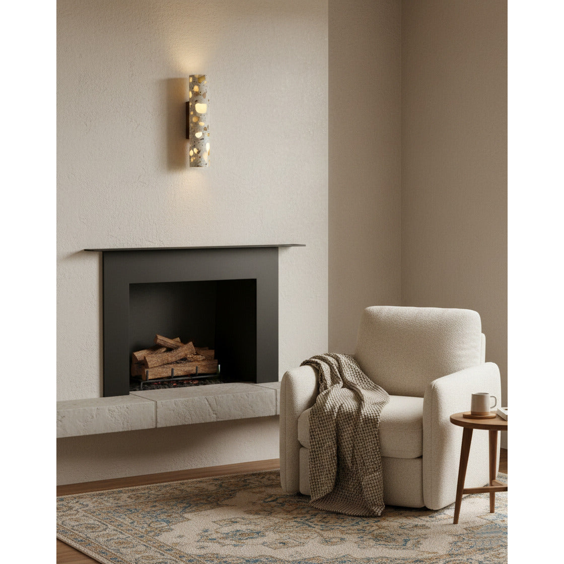 Applique murale cylindrique en terrazzo – éclairage haut et bas