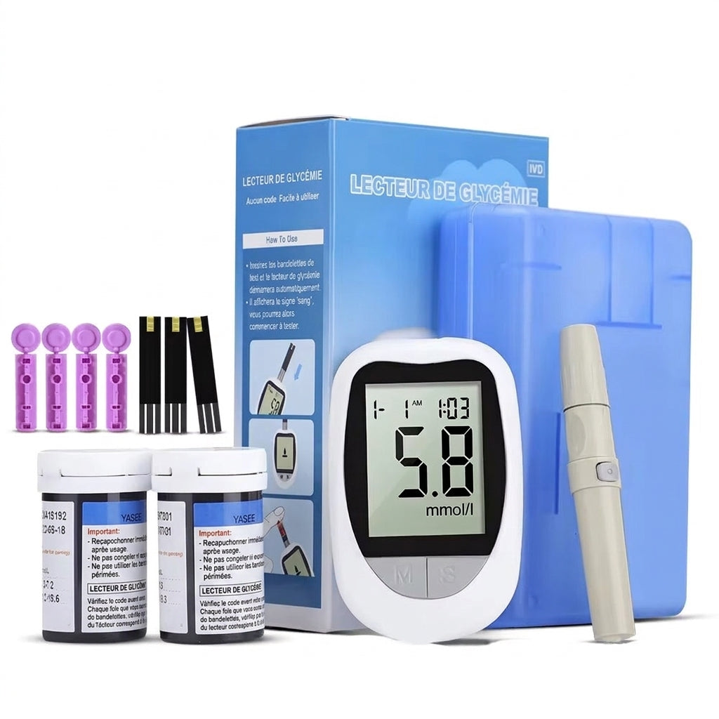 Kit glucomètre – 50 bandelettes et lancettes, résultat en 7 secondes