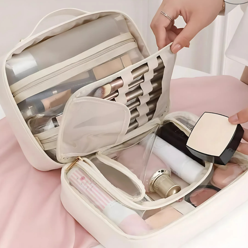Trousse de maquillage dépliante – rangement à compartiments