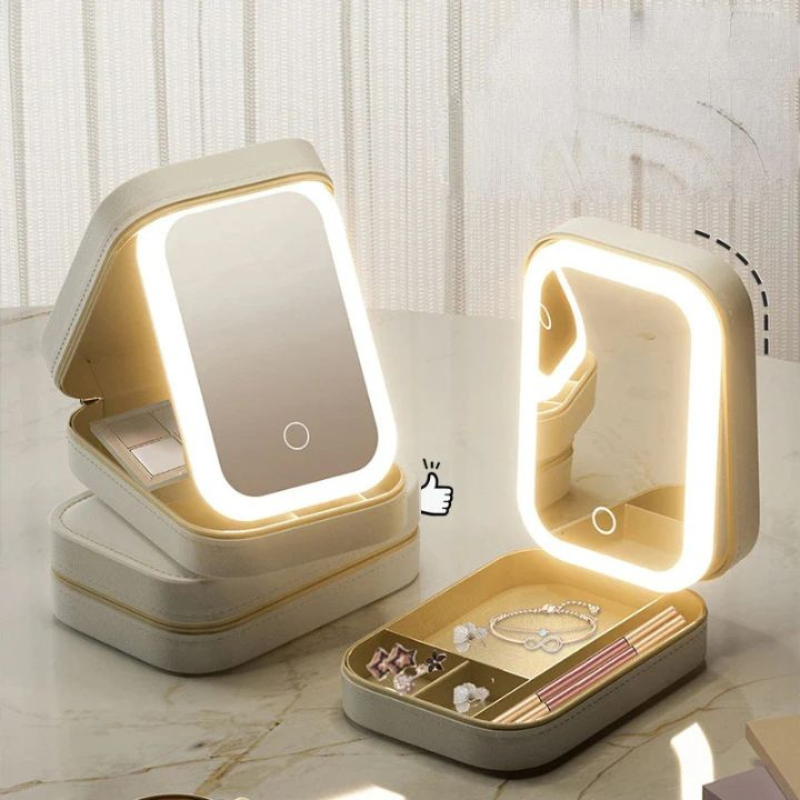 Vanity case avec miroir LED – rangement maquillage à compartiments