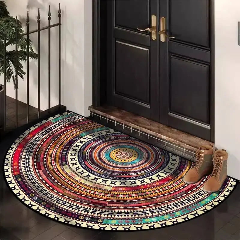 Tapis de porte demi-lune – motif bohème, dessous antidérapant