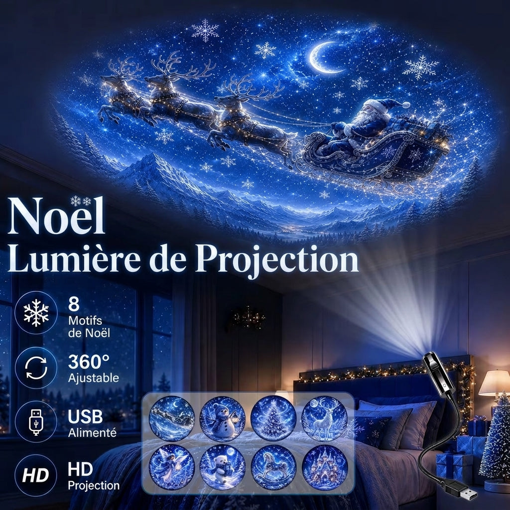 Veilleuse décorée avec projecteur – 8 motifs festifs