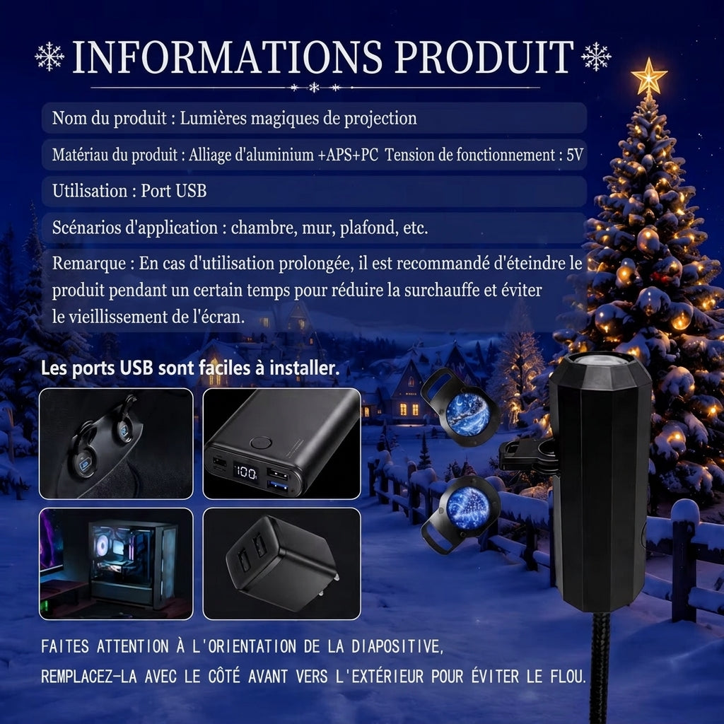 Veilleuse décorée avec projecteur – 8 motifs festifs