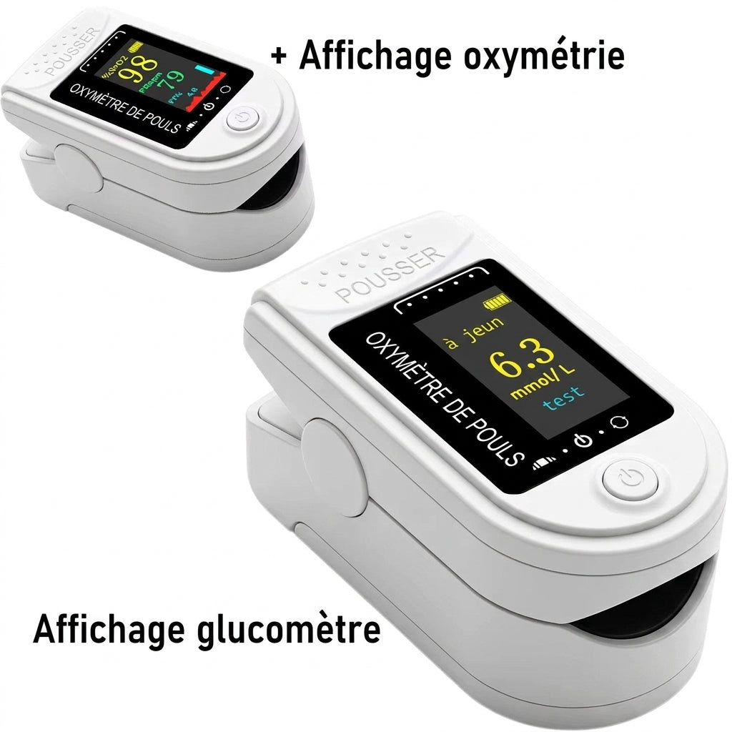Appareil de doigt 2-en-1 – Mesures d'oxymétrie et glucose