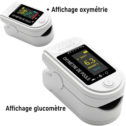 Appareil de doigt 2-en-1 – Mesures d'oxymétrie et glucose