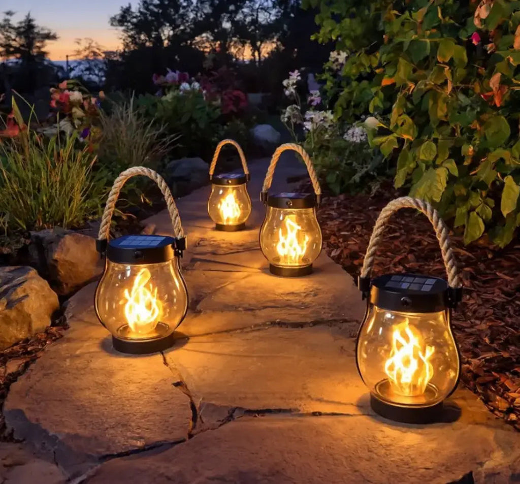 Lanterne solaire effet flamme – éclairage d'ambiance de jardin