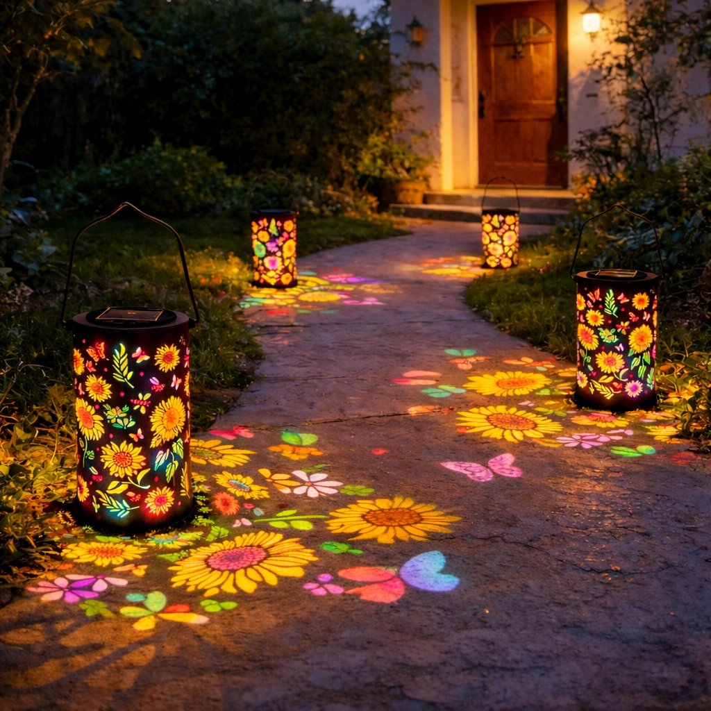 Lanterne solaire à projection – motifs lumineux au sol