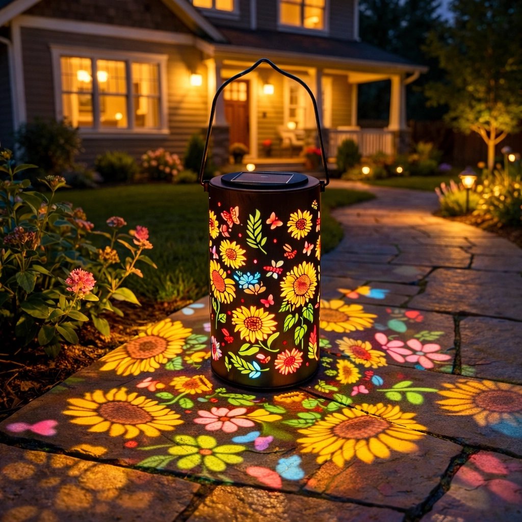 Lanterne solaire à projection – motifs lumineux au sol