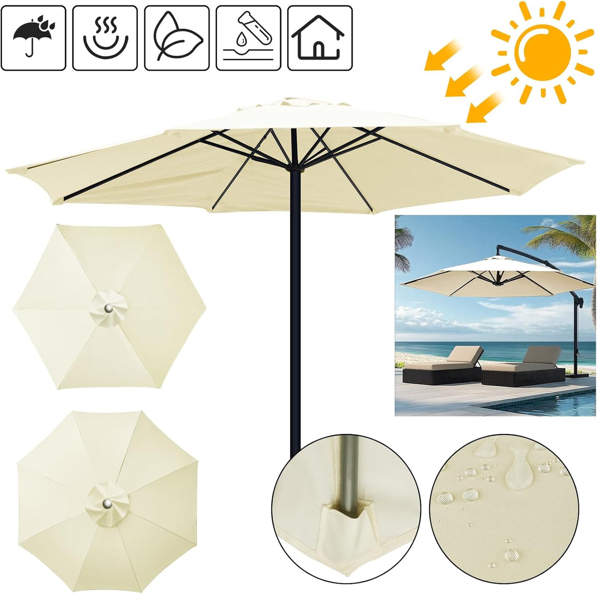 Toile de rechange pour parasol – avec aération au sommet