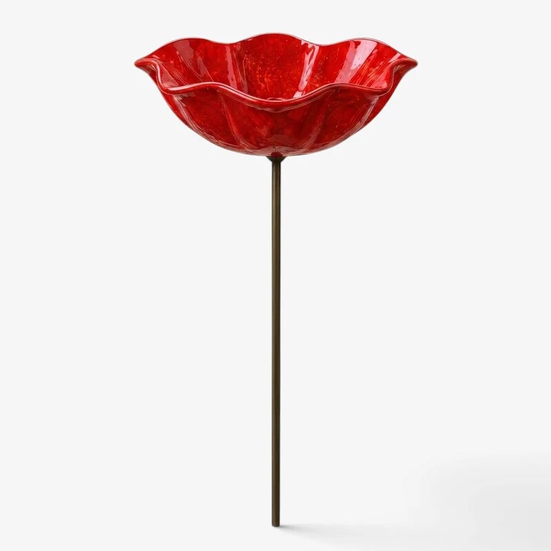 Abreuvoir oiseaux décoration – coquelicot rouge métallique