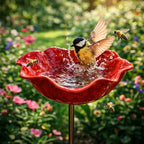 Abreuvoir oiseaux décoration – coquelicot rouge métallique