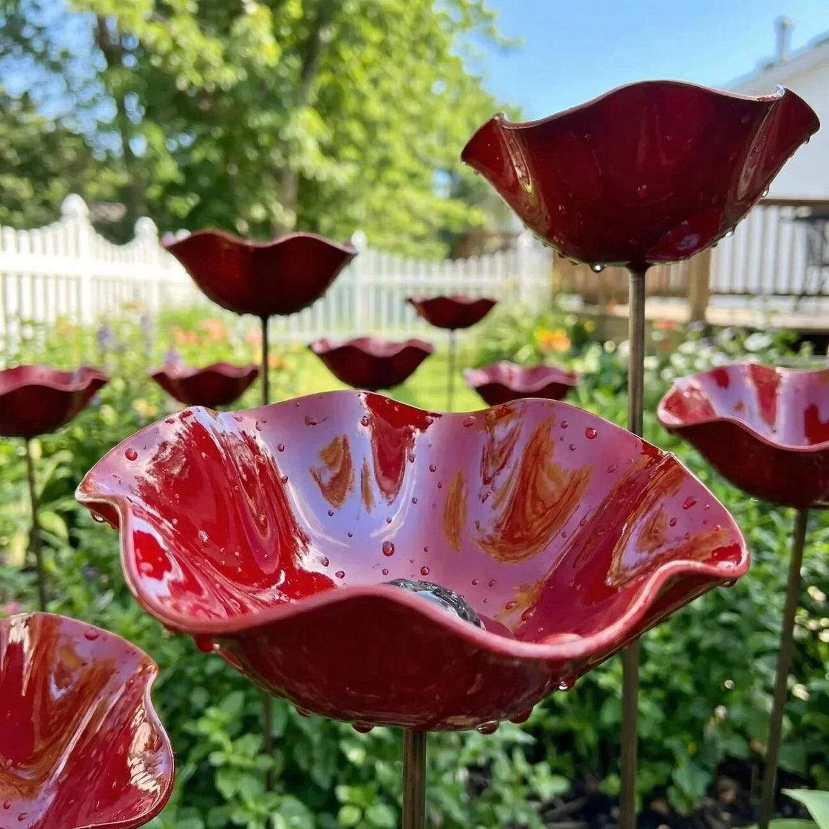Abreuvoir oiseaux décoration – coquelicot rouge métallique