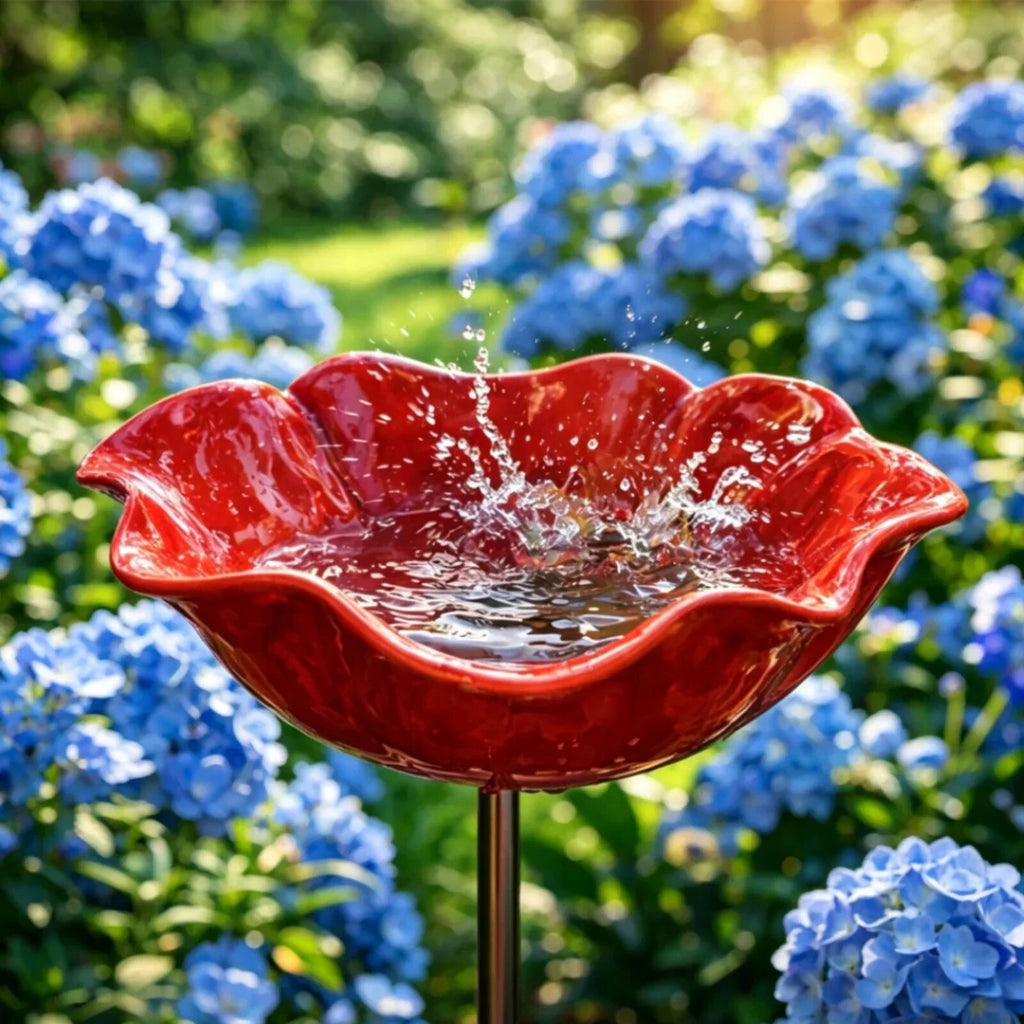 Abreuvoir oiseaux décoration – coquelicot rouge métallique