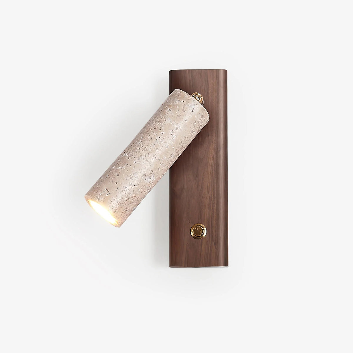 Applique murale cylindrique – travertin jaune et bois
