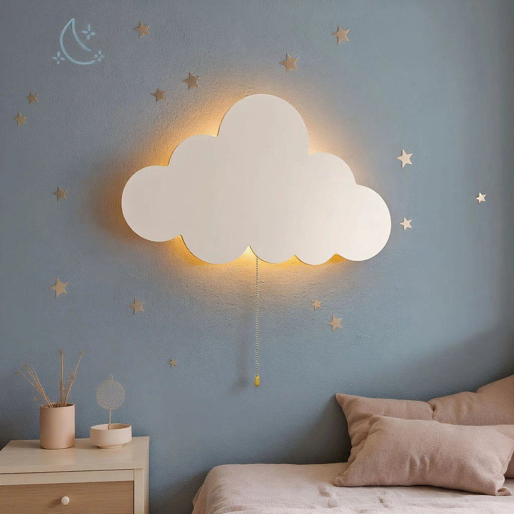 Applique murale veilleuse nuage LED bois