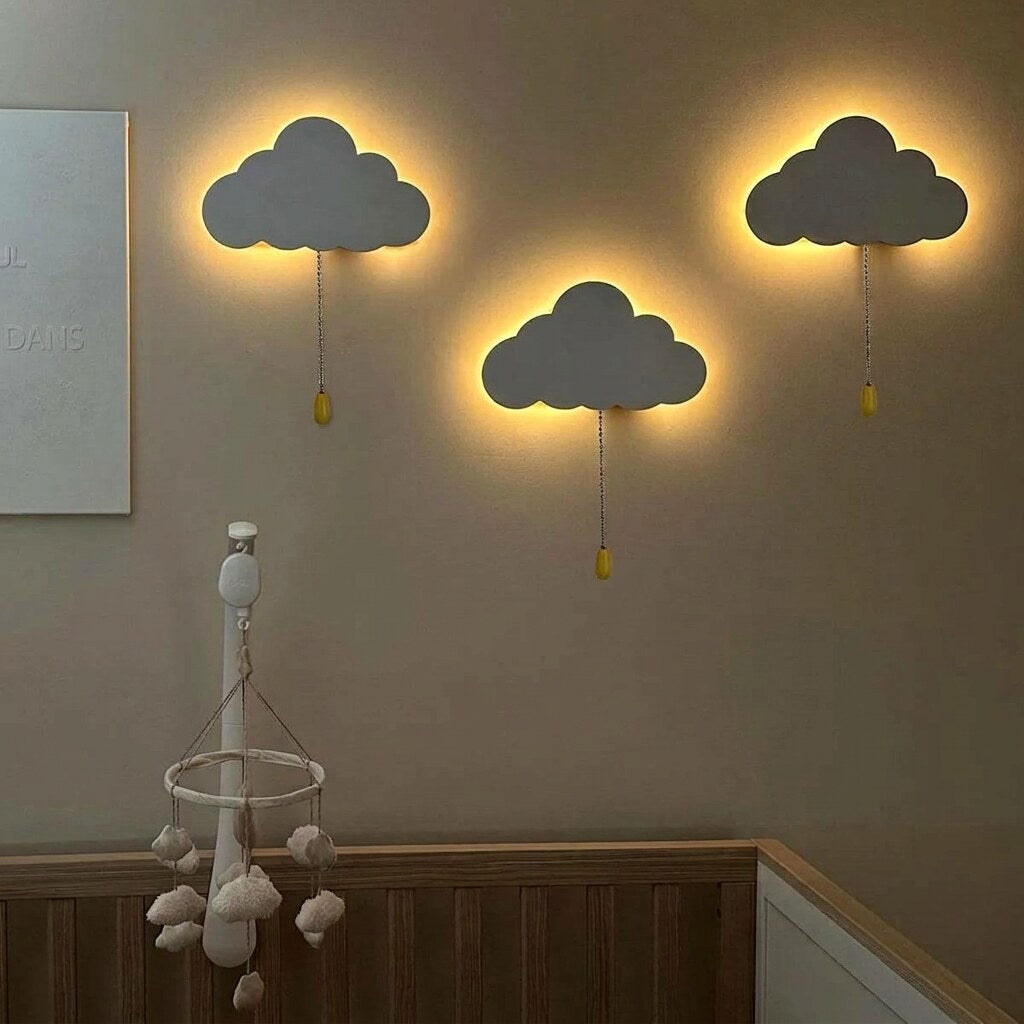 Applique murale veilleuse nuage LED bois