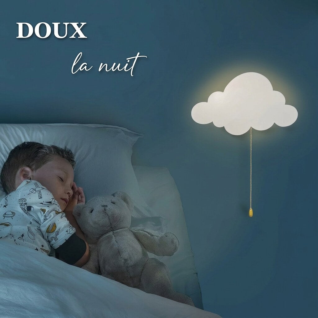 Applique murale veilleuse nuage LED bois