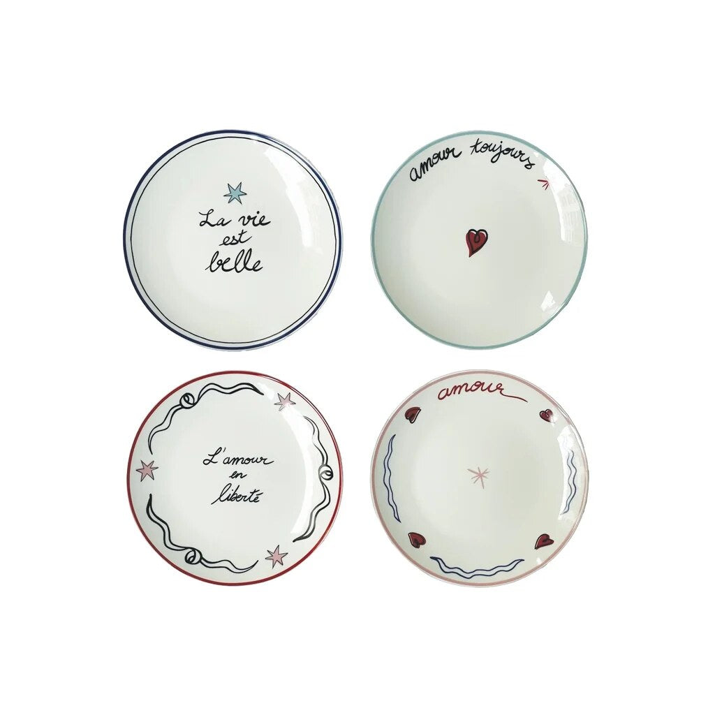 Assiettes Amour en Liberté – set de 4 assiettes dépareillées