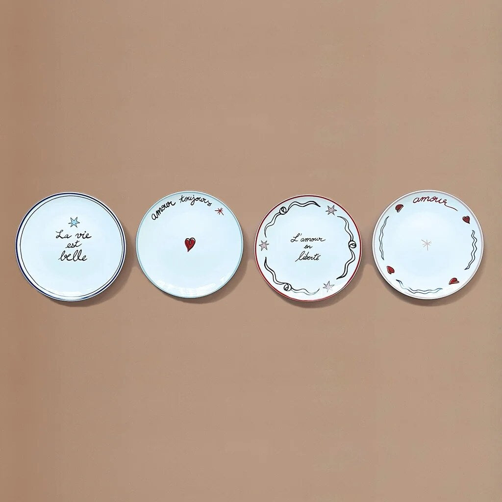 Assiettes Amour en Liberté – set de 4 assiettes dépareillées