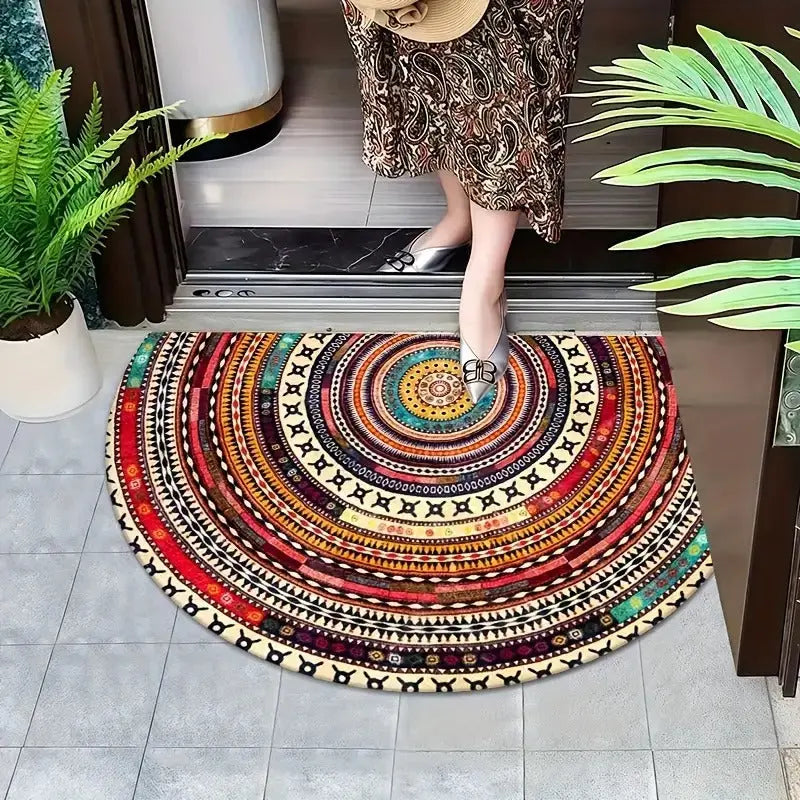 Tapis de porte demi-lune – motif bohème, dessous antidérapant