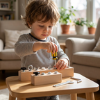 Planche à visser Montessori en hêtre avec sa visserie