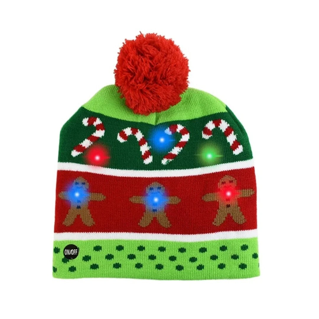 Bonnet de Noël lumineux – maille coton et LED tricolores