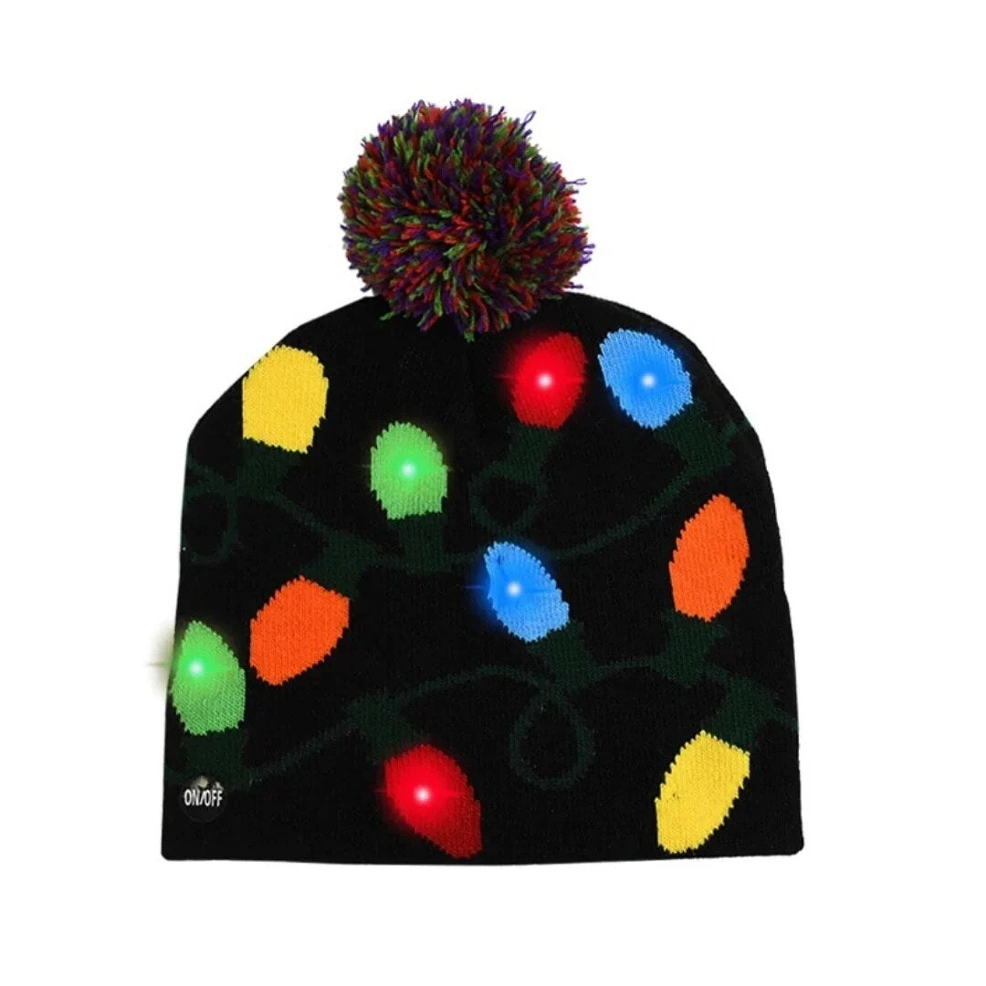 Bonnet de Noël lumineux – maille coton et LED tricolores