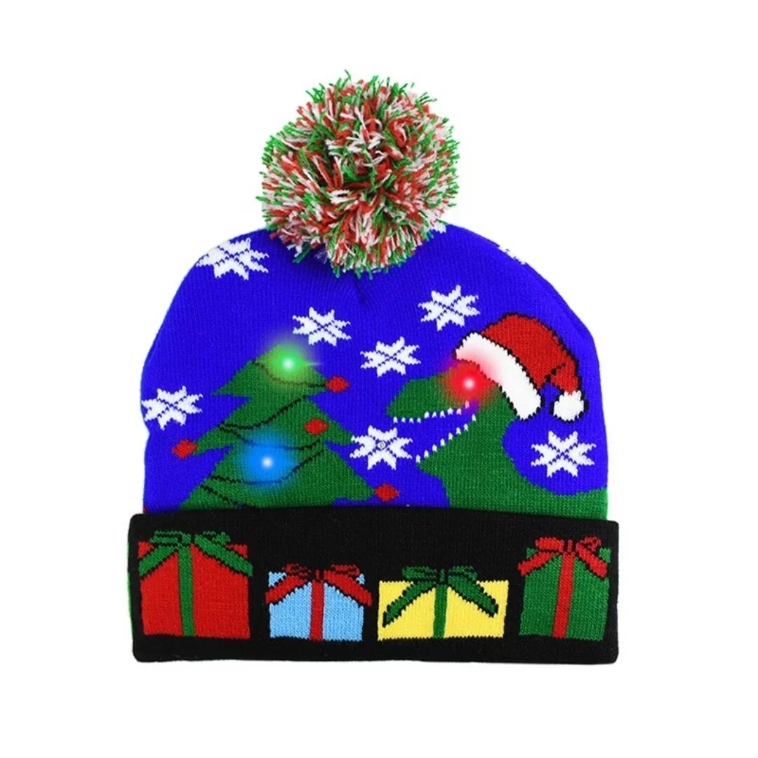 Bonnet de Noël lumineux – maille coton et LED tricolores