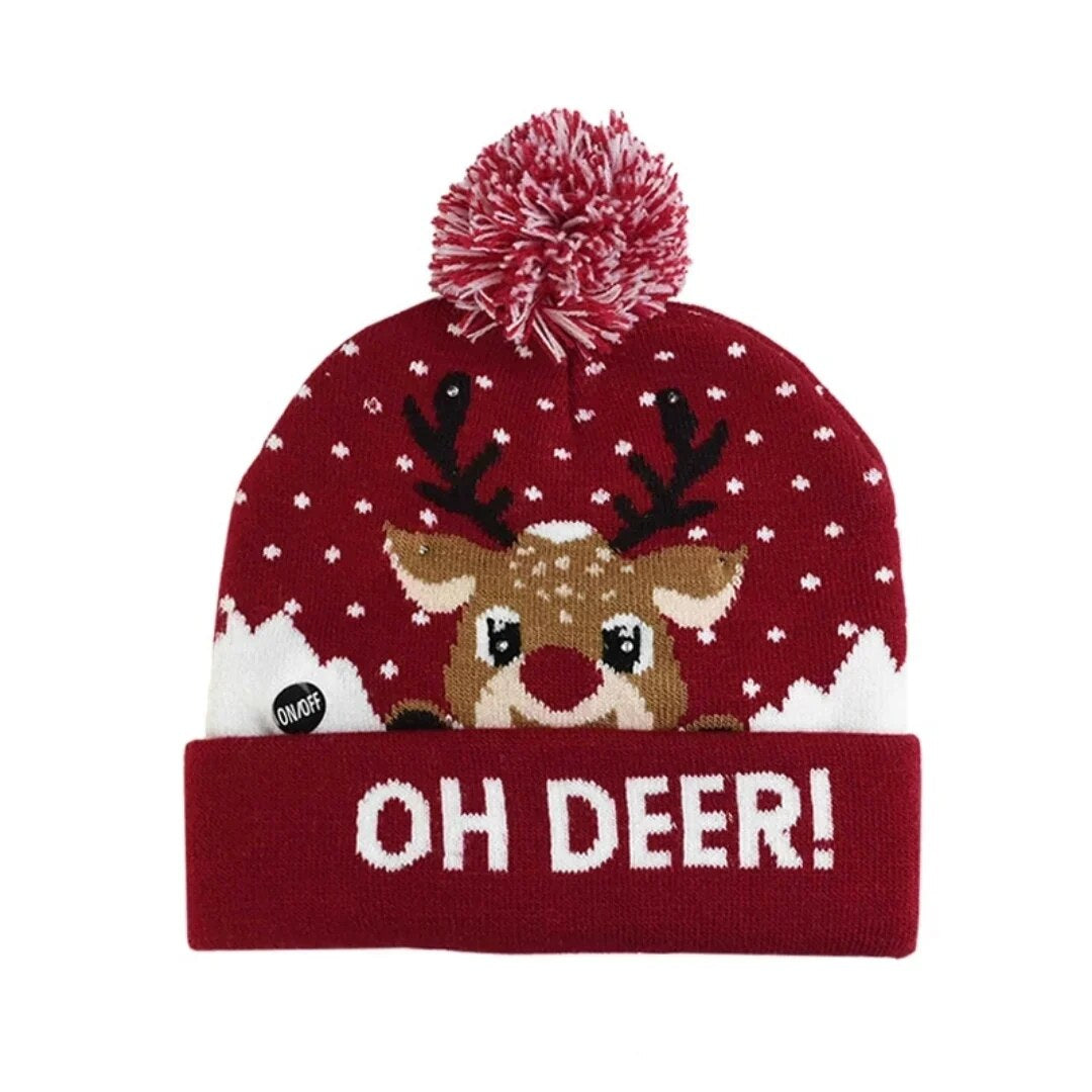 Bonnet de Noël lumineux – maille coton et LED tricolores