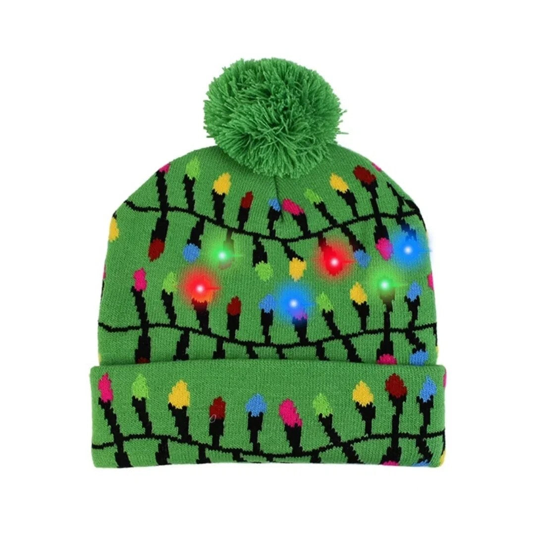 Bonnet de Noël lumineux – maille coton et LED tricolores