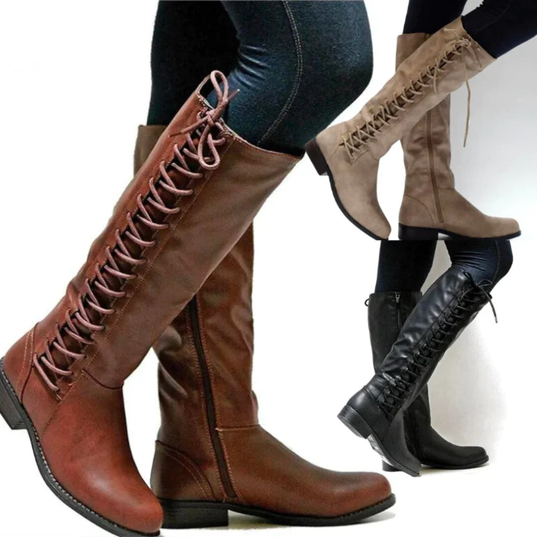 Bottes hautes femme – cuir lacé avec doublure chaude