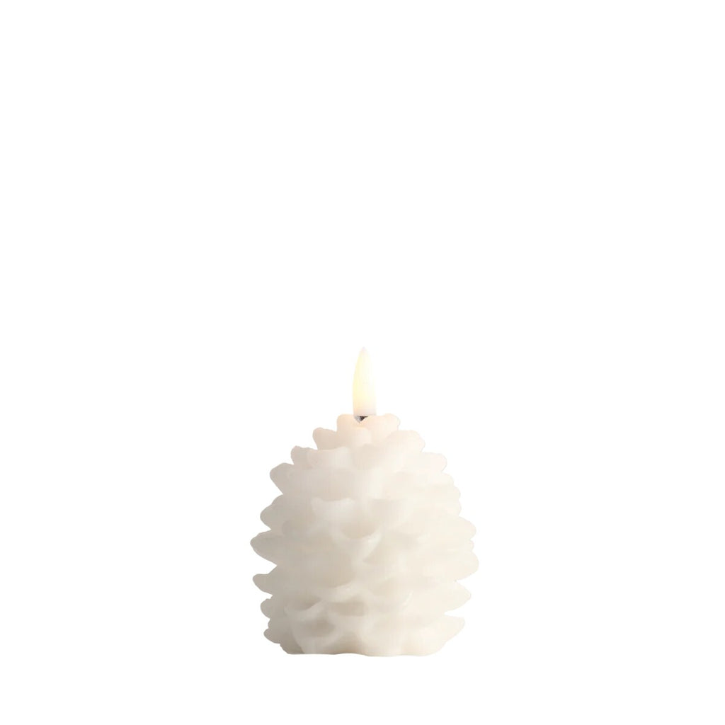 Bougie LED en forme de pomme de pin – cire blanche décorative