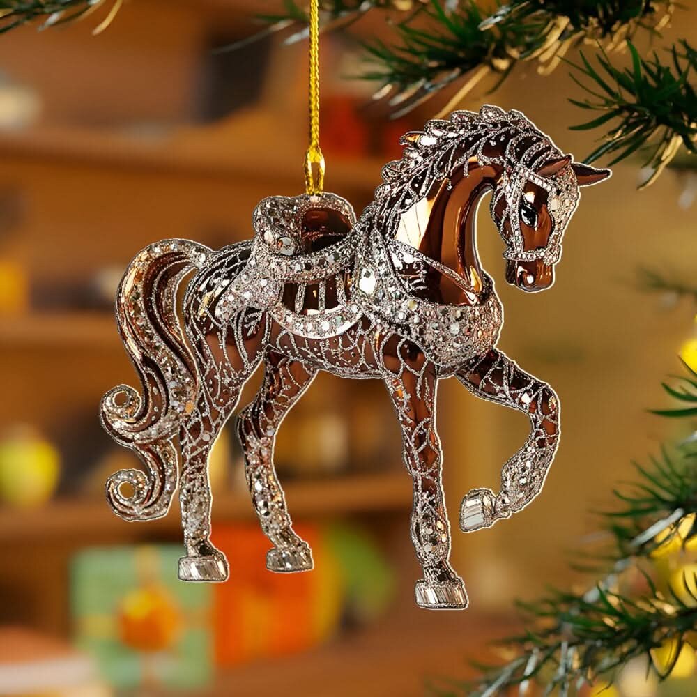 Boule de noël cheval – ornement en acrylique fait à la main