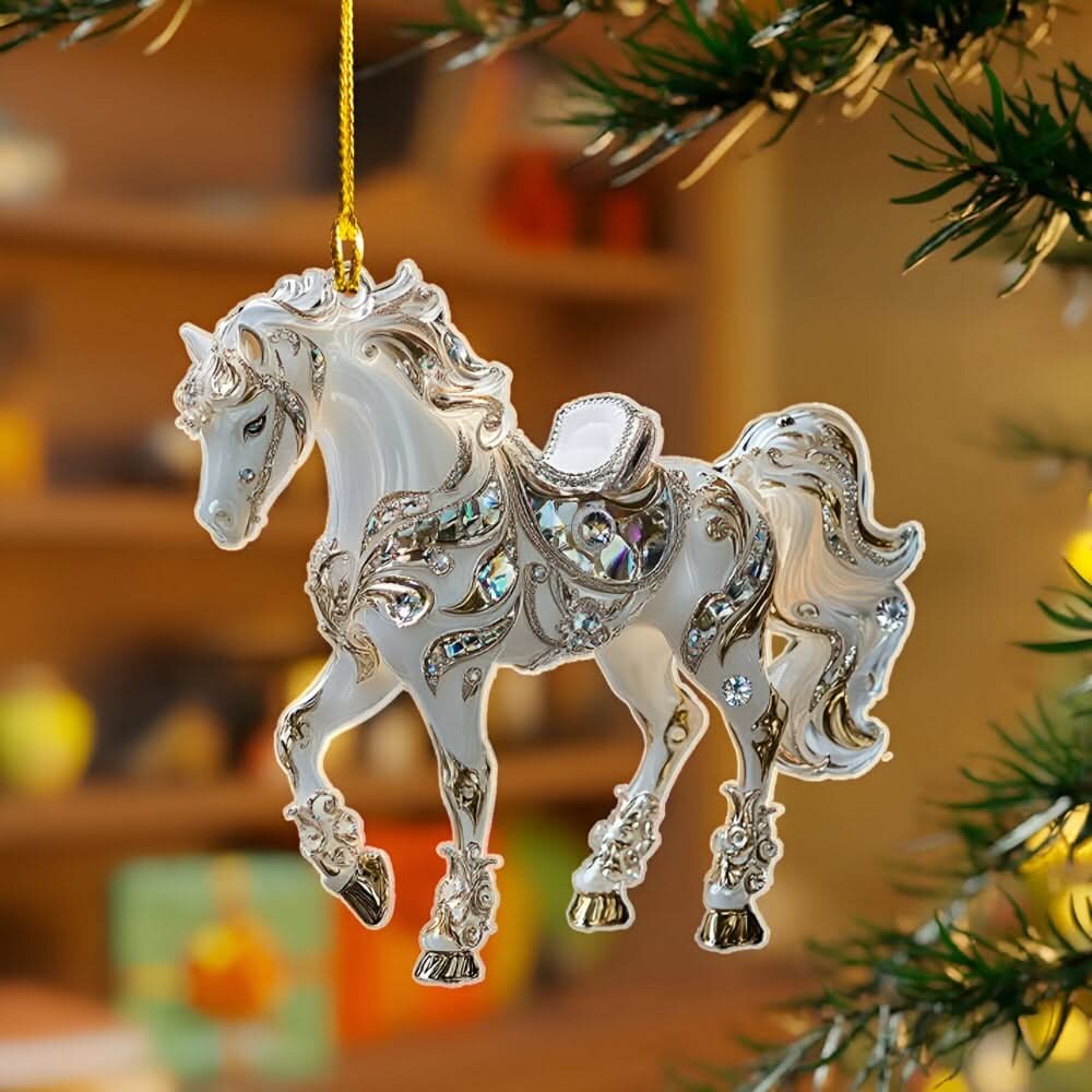 Boule de noël cheval – ornement en acrylique fait à la main