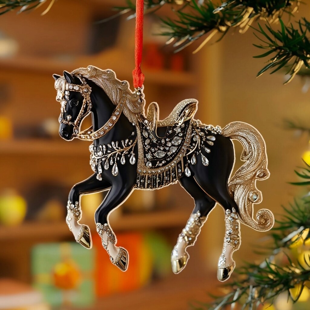 Boule de noël cheval – ornement en acrylique fait à la main