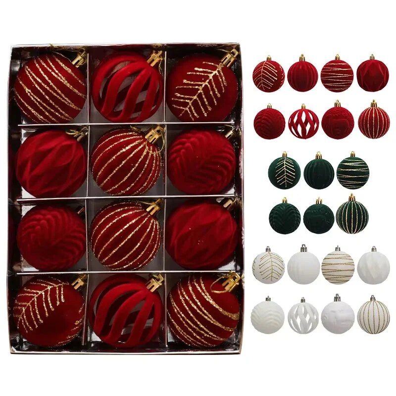 Boules de Noël floquées – lot assortiment à suspendre