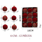 Boules de Noël floquées – lot assortiment à suspendre