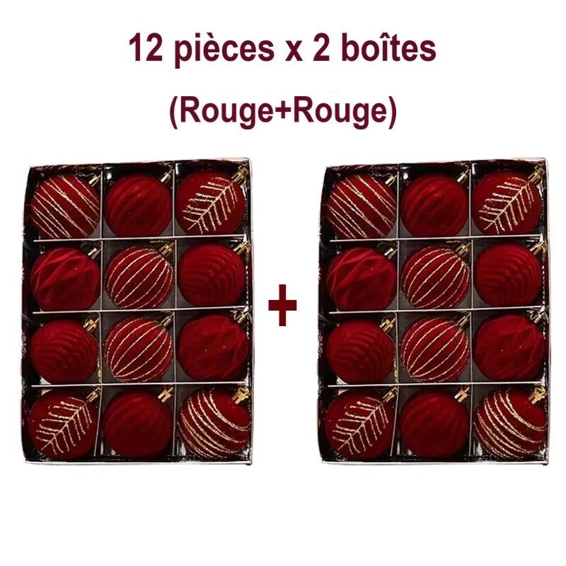 Boules de Noël floquées – lot assortiment à suspendre