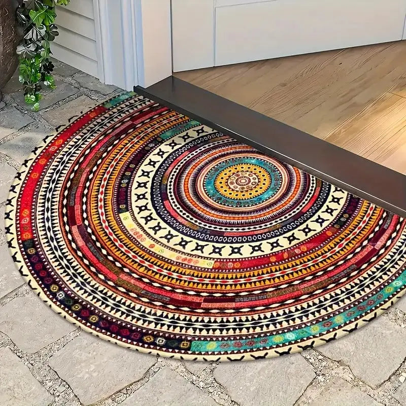 Tapis de porte demi-lune – motif bohème, dessous antidérapant