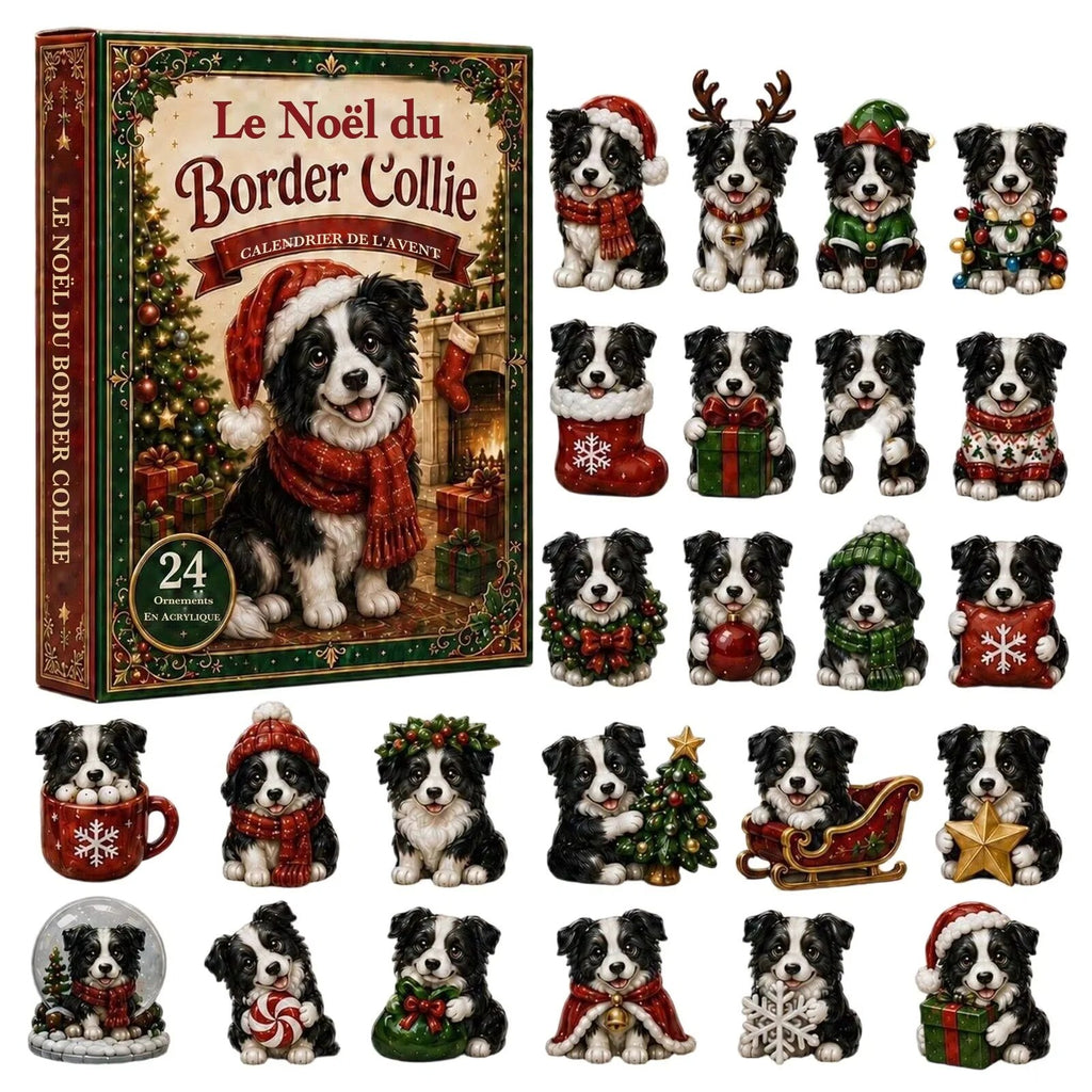 Calendrier de l'avent border collie – 24 pendentifs acrylique