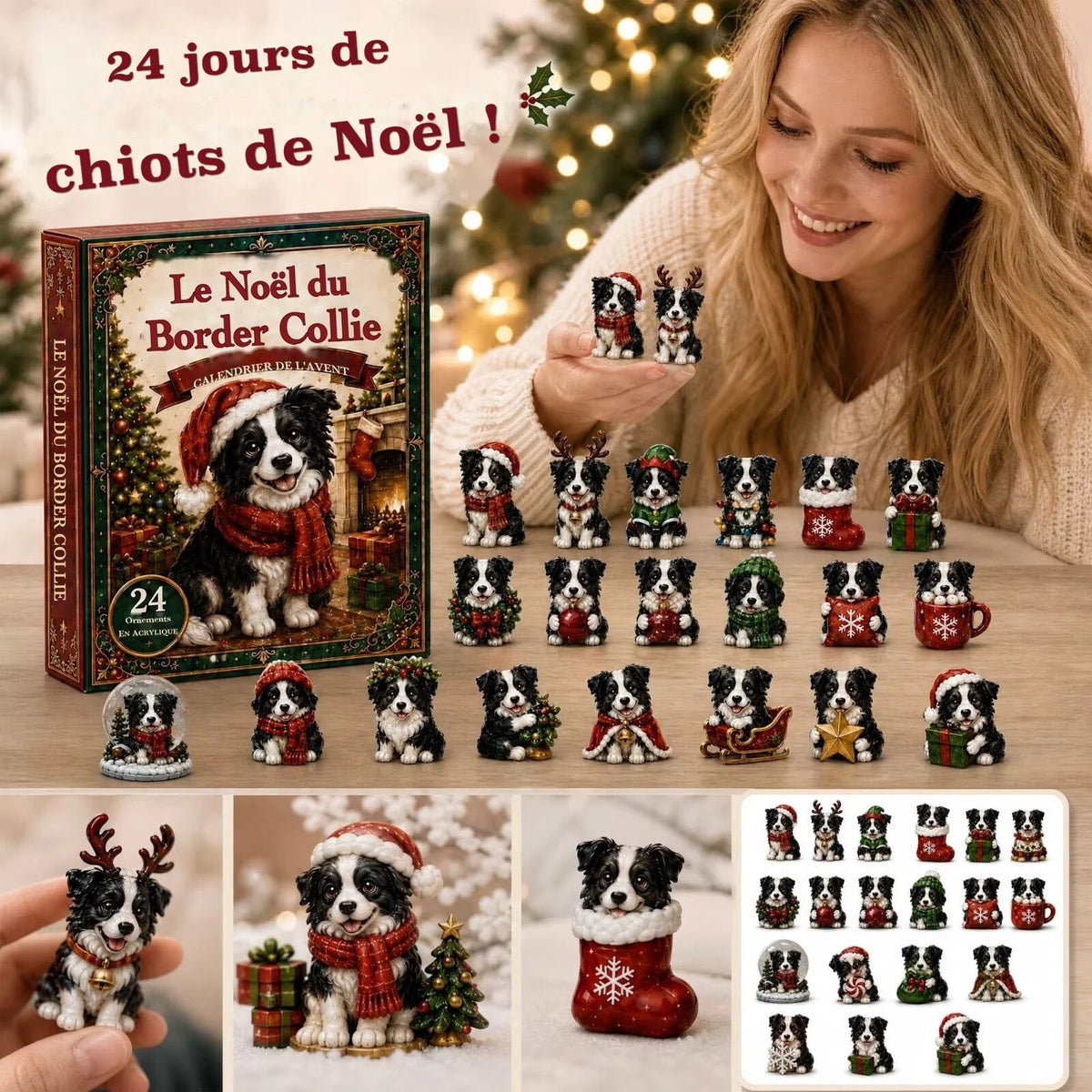 Calendrier de l'avent border collie – 24 pendentifs acrylique