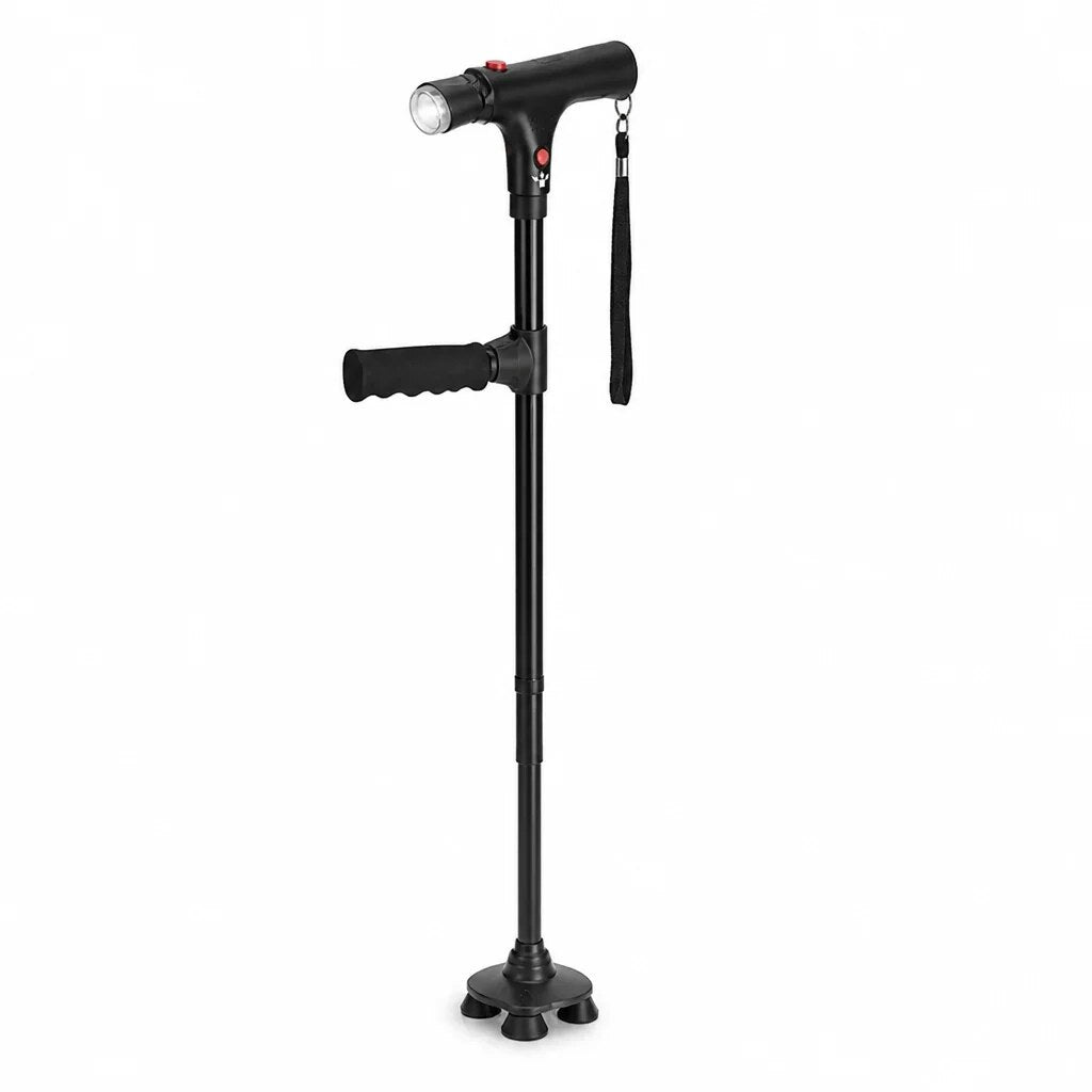 Canne de marche pliante – LED, alarme et support stable