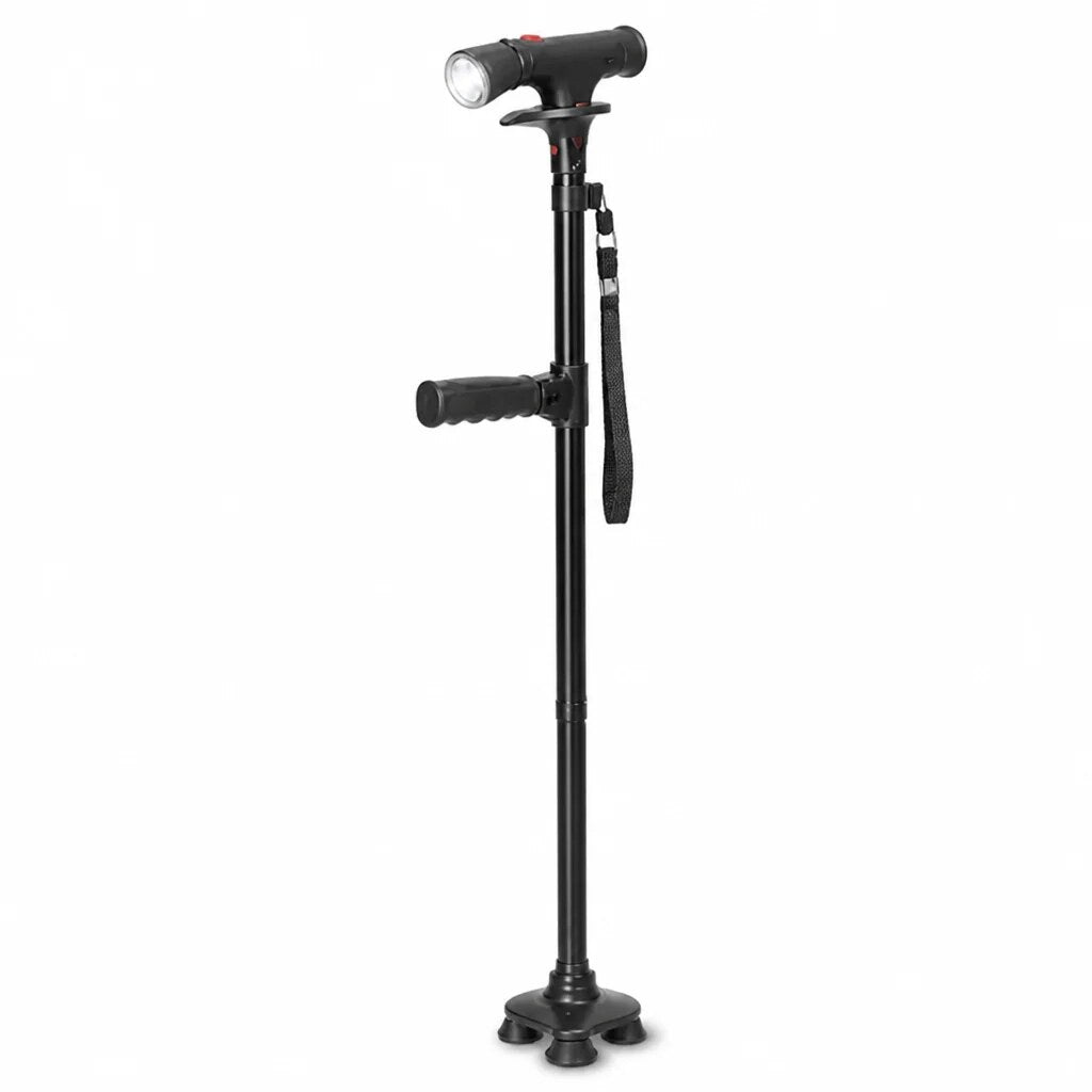 Canne de marche pliante – LED, alarme et support stable