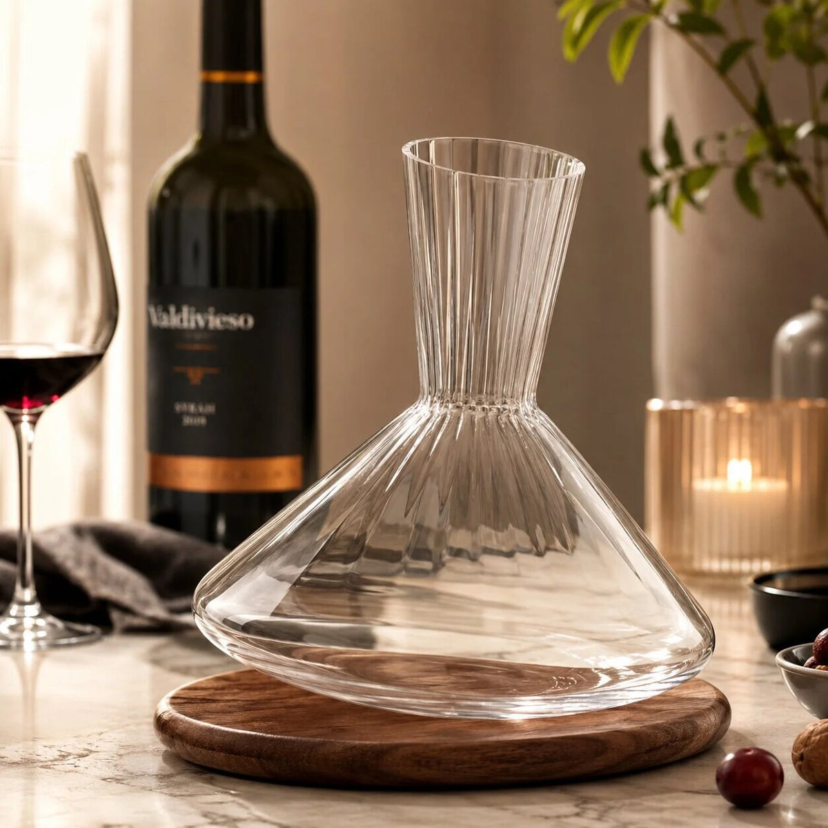 Carafe rotative en cristal – design tournant avec socle