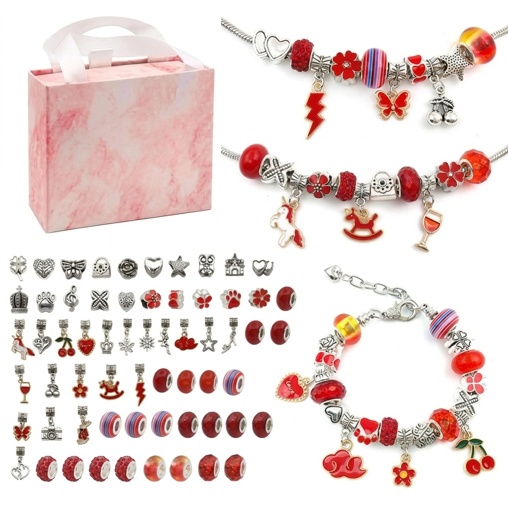 Kit de bracelets à composer – 3 bracelets, 60 perles et breloques, coffret inclus