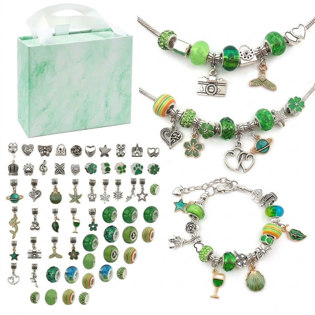 Kit de bracelets à composer – 3 bracelets, 60 perles et breloques, coffret inclus