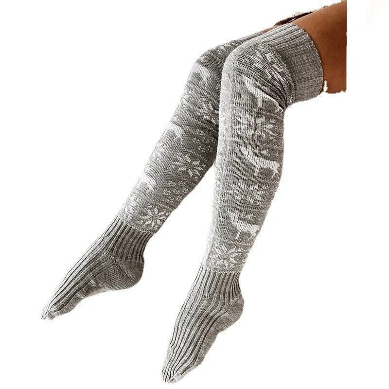 Chaussettes hautes – maille épaisse et motif flocons