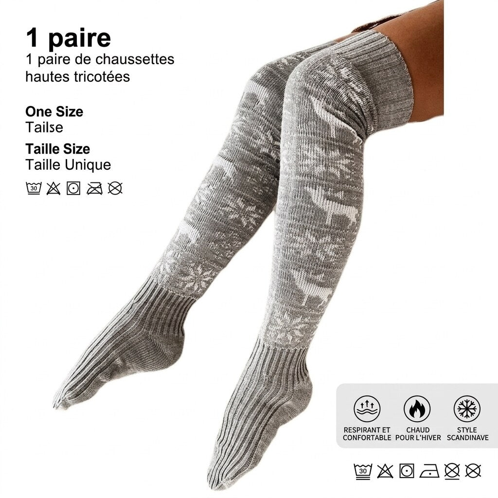 Chaussettes montantes pour femme – motif flocons de neige