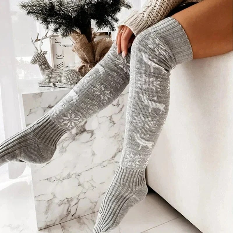 Chaussettes montantes pour femme – motif flocons de neige